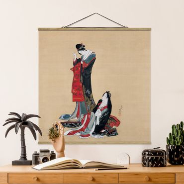 Tableau en tissu avec porte-affiche - Katsushika Hokusai - Two Courtesans