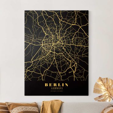 Tableau sur toile or - Berlin City Map - Classic Black