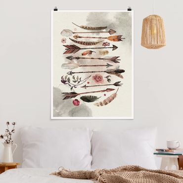 Poster plume - Boho Arrows And Feathers - Watercolour