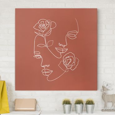 Tableau sur toile - Line Art Faces Women Roses Copper
