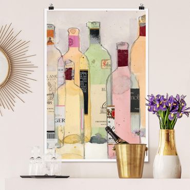 Poster cuisine - Wine Bottles In Watercolour I