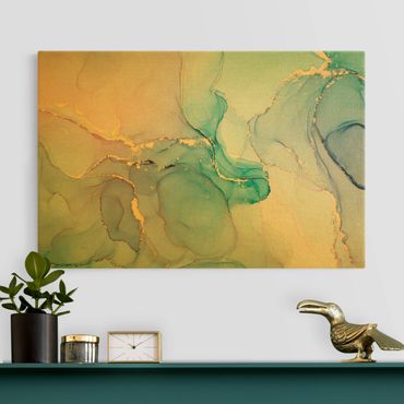 Tableau sur toile or - Watercolour Pastel Turquoise With Gold