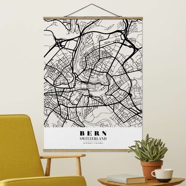 Tableau en tissu avec porte-affiche - Bern City Map - Classical