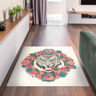 Vinyl Floor Mat - Laura Graves - Illustration Tiger Drawing Mandala Paisley - Square Format 1:1