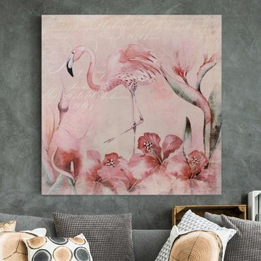 Impression sur toile - Shabby Chic Collage - Flamingo