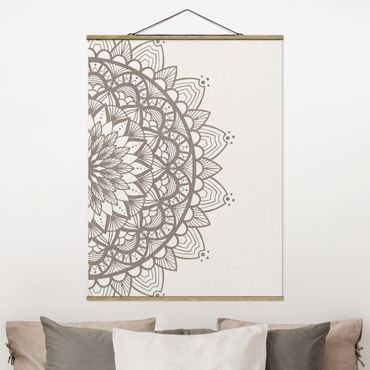 Tableau en tissu avec porte-affiche - Mandala Illustration Shabby Set Beige White