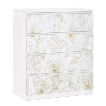 Papier adhésif pour meuble IKEA - Malm commode 4x tiroirs - Dahlias Sea Of Flowers White