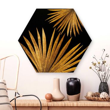 Hexagone en bois - Gold - Palm Leaf On Black