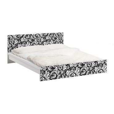 Papier adhésif pour meuble IKEA - Malm lit 140x200cm - Black And White Leaves Pattern