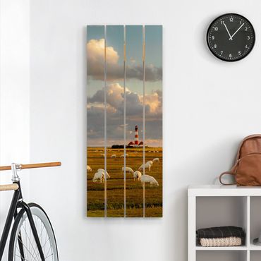 Impression sur bois - North Sea Lighthouse With Flock Of Sheep