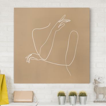 Tableau sur toile - Line Art Hands Woman Beige
