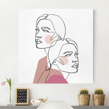 Tableau sur toile - Line Art Women Portrait Cheeks Pink