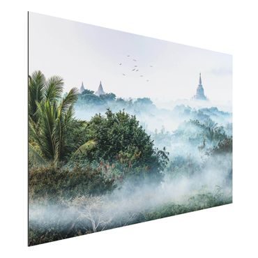 Tableau sur aluminium - Morning Fog Over The Jungle Of Bagan