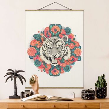 Tableau en tissu avec porte-affiche - Illustration Tiger Drawing Mandala Paisley
