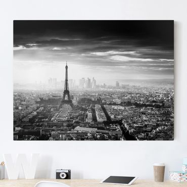Impression sur toile - The Eiffel Tower From Above Black And White