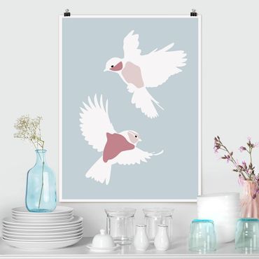 Poster - Line Art Pigeons Pastel