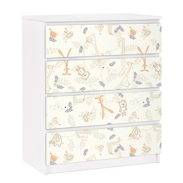 Papier adhésif pour meuble IKEA - Malm commode 4x tiroirs - Pastel Plushies