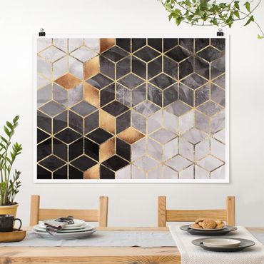 Poster - Black And White Golden Geometry