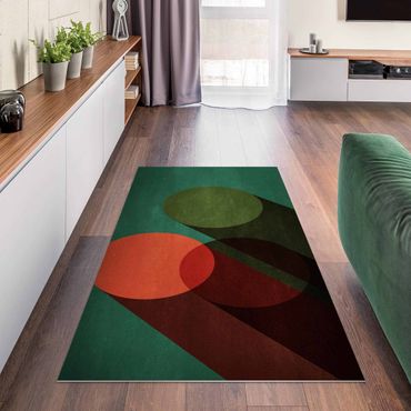 Vinyl Floor Mat - Abstract Shapes - Circles In Green And Red - Portrait Format 1:2