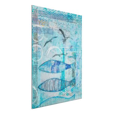 Impression sur aluminium - Colourful Collage - Blue Fish