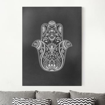 Impression sur toile - Hamsa Hand Illustration White Black