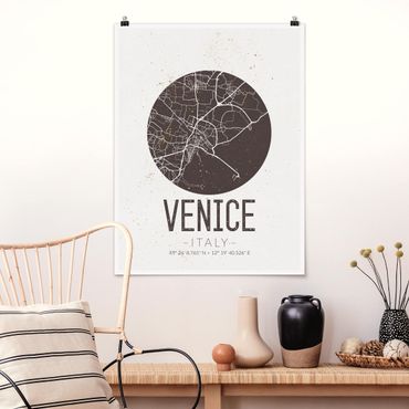 Poster cartes de villes, pays & monde - Venice City Map - Retro