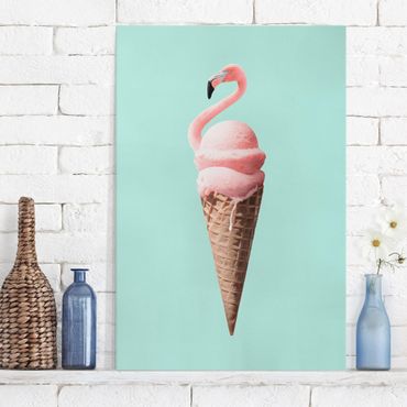 Tableau sur toile - Ice Cream Cone With Flamingo