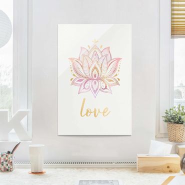 Tableau en verre - Lotus Illustration Love Gold Light Pink