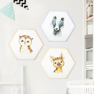 Hexagone en alu Dibond - Watercolour Forest Animals Set II