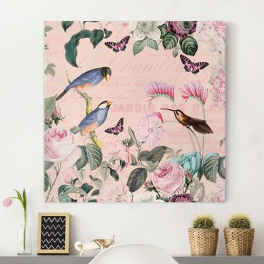 Impression sur toile - Vintage Collage - Roses And Birds