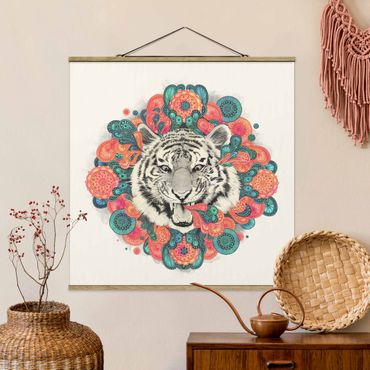 Tableau en tissu avec porte-affiche - Illustration Tiger Drawing Mandala Paisley