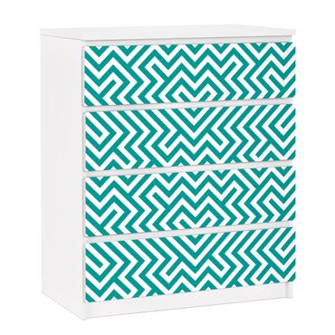 Papier adhésif pour meuble IKEA - Malm commode 4x tiroirs - Geometric Design Mint