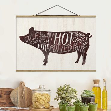 Tableau en tissu avec porte-affiche - Farm BBQ - Pig