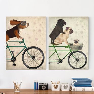 Impression sur toile - Cycling - Basset And Pugs Set I