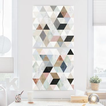 Impression sur toile - Watercolour Mosaic With Triangles Set I