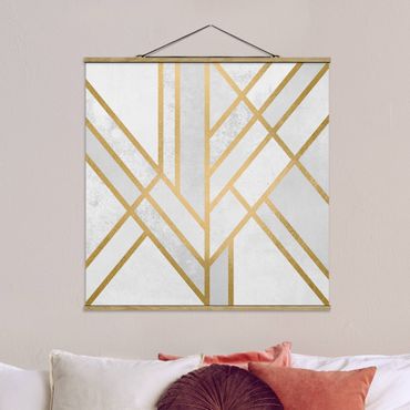 Tableau en tissu avec porte-affiche - Art Deco Geometry White Gold