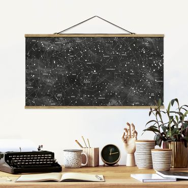 Tableau en tissu avec porte-affiche - Map Of Constellations Blackboard Look
