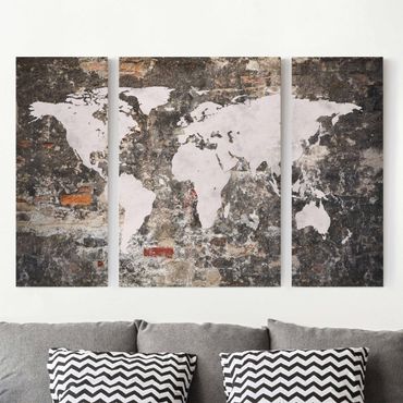 Impression sur toile 3 parties - Old Wall World Map