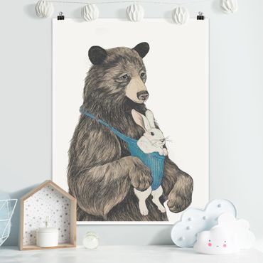 Poster - Illustration Bear And Bunny Baby