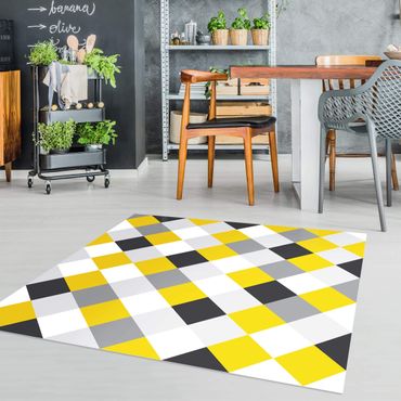 Vinyl Floor Mat - Geometrical Pattern Rotated Chessboard Yellow - Square Format 1:1