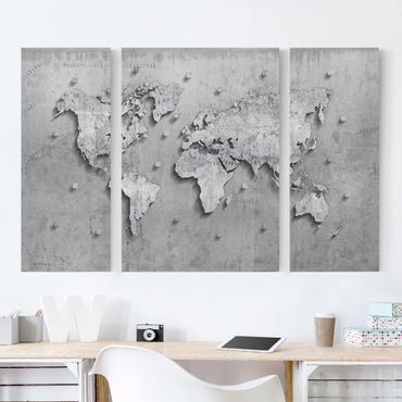 Impression sur toile 3 parties - Concrete World Map