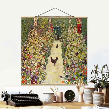 Tableau en tissu avec porte-affiche - Gustav Klimt - Garden Path with Hens