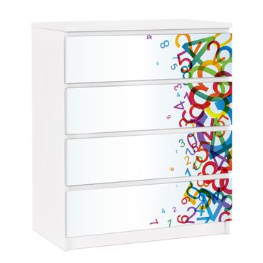 Papier adhésif pour meuble IKEA - Malm commode 4x tiroirs - Colourful Numbers