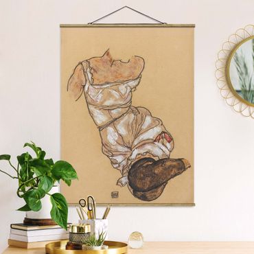 Tableau en tissu avec porte-affiche - Egon Schiele - Female torso in underwear and black stockings