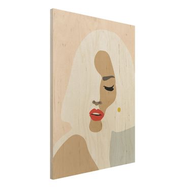 Impression sur bois - Line Art Portrait Woman Pastel Beige