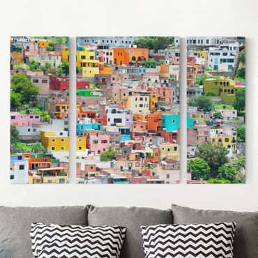 Impression sur toile 3 parties - Coloured Houses Front Guanajuato