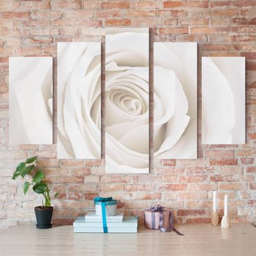 Impression sur toile 5 parties - Pretty White Rose