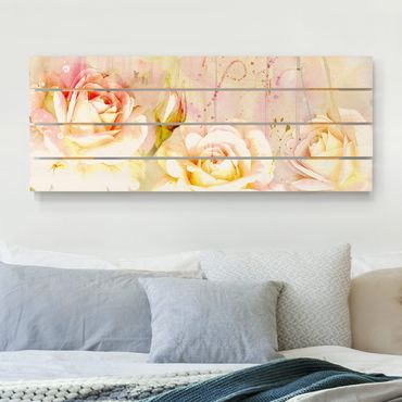 Impression sur bois - Watercolour Flowers Roses