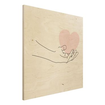 Impression sur bois - Hand With Heart Line Art
