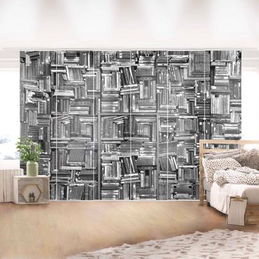 Set de panneaux coulissants - Shabby Wall Of Books In Black And White